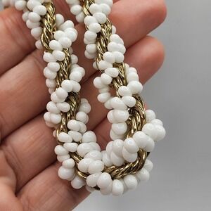Banana Republic‎ Necklace White Beaded Cluster Twisted Gold Rope Chain 28"